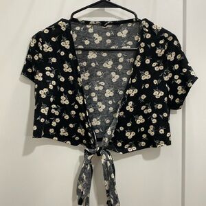 cropped tie front blouse
